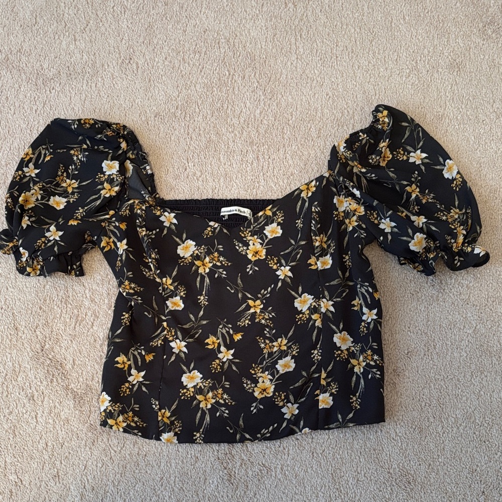 Abercrombie & Fitch Grey and Yellow Floral Blouse